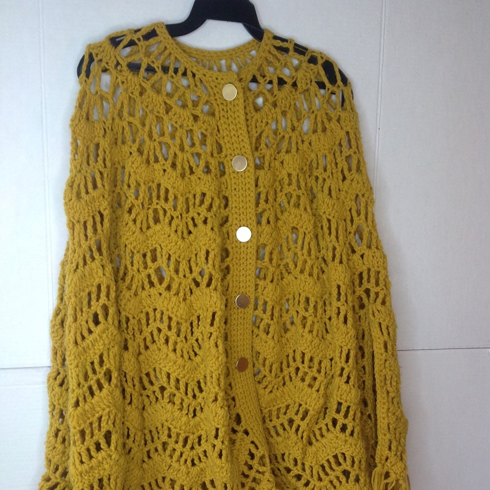Crochet Yellow Cape Poncho Mustard Handmade